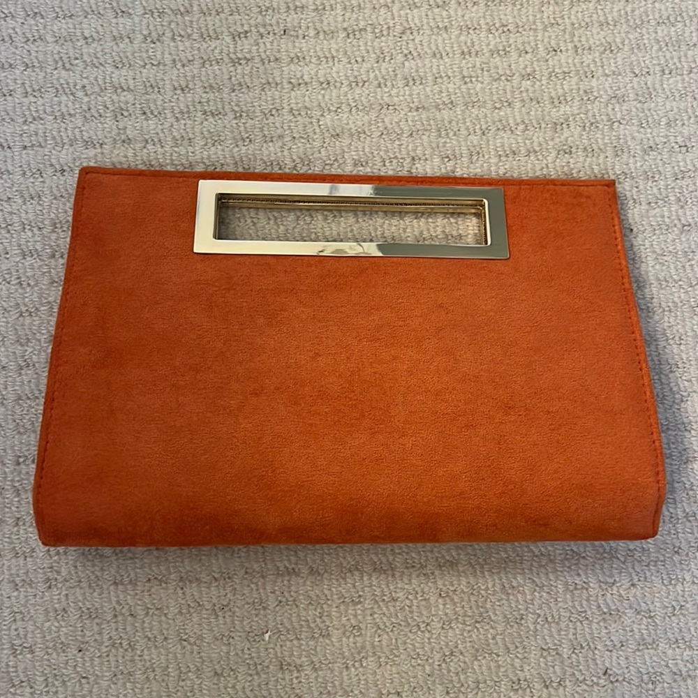 Orange Suede Clutch with Removable Gold Chain Strap